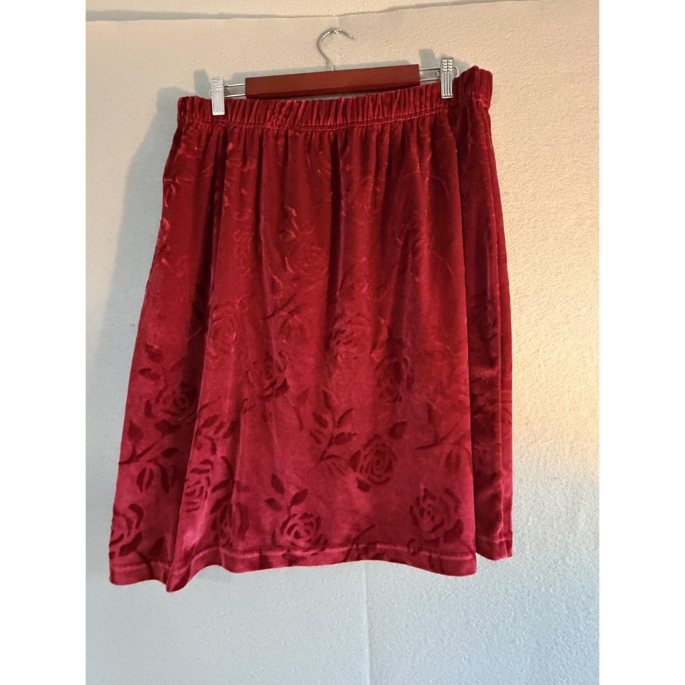 Lane Bryant Skirt Womens 18/20 Red Velvet Floral A-Line Knee Length Pull On